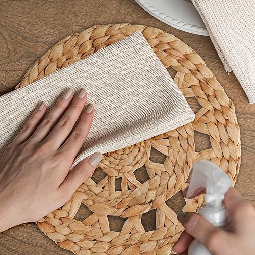Miniatura 7 de MIXUMON Manteles individuales tejidos redondos, manteles individuales de mimbre de jacinto de agua natural para mesa de comedor, manteles