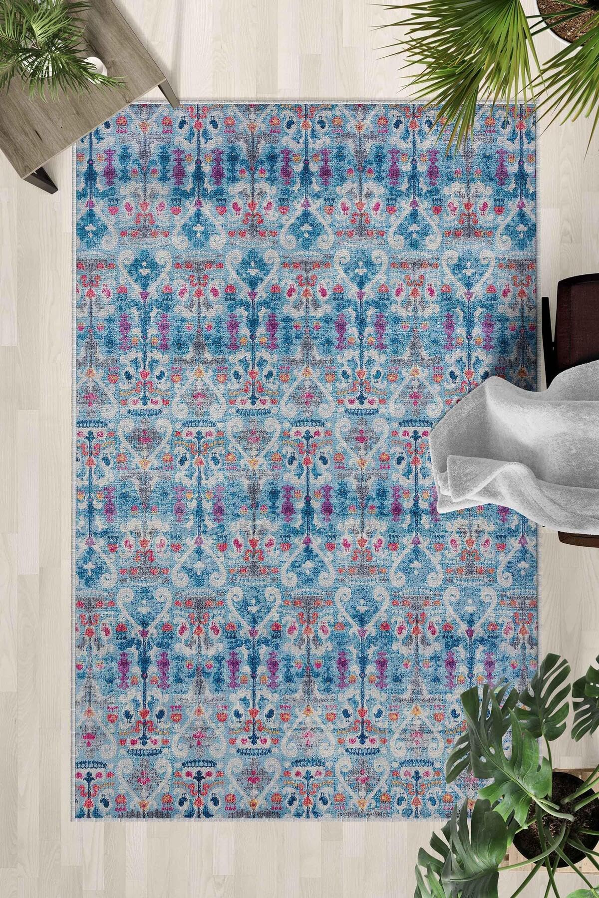 Monnhein Çok Renkli Halı 0131 - Yıkanabilir, Kaymaz Taban, Dijital Baskılı, Leke Tutmaz, İnce Hav, Modern Salon, Oturma Odası, Yatak Odası ve Mutfak için Dekoratif Halı