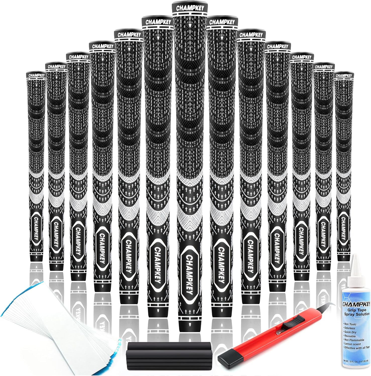 CHAMPKEY Premium Hybrid Golf Grips 13 Pack with All Repair Kits - All Weather Performance Golf Club Grips - High Traction and Control Half Corded Golf Grips for Men