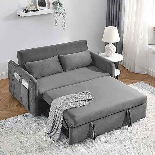HomSof 2 almohadas y respaldo ajustable para la sala de estar reposabrazos con diseño de cuadrícula de 55 pulgadas convertibles 2 bolsillos