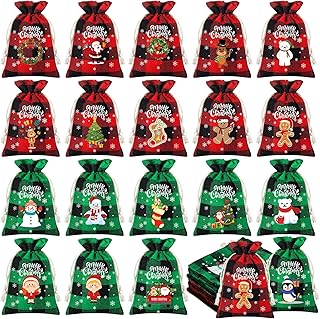 100 Pcs Burlap Christmas Drawstring Bags 4 x 6 Inch Buffalo Plaid Xmas Gift Bags with Tags and Ropes Candy Bags Reusable Small Christmas Burlap Treat Bags for Christmas Holiday Party Supplies