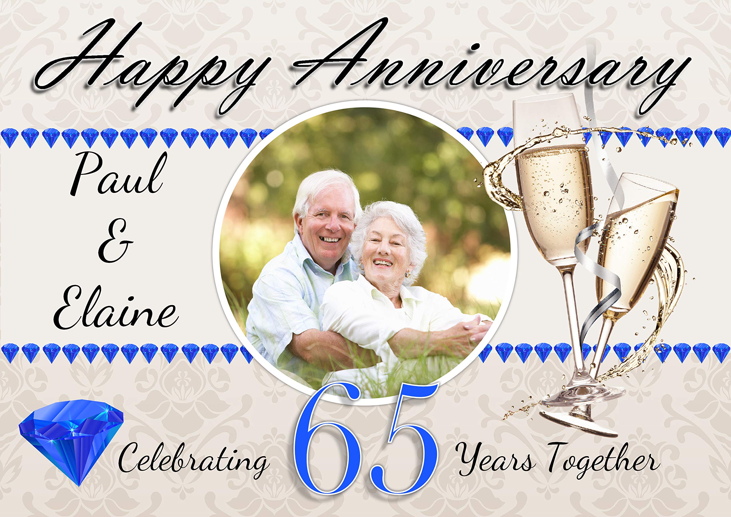 The Personalised Party Company Blue Personalised 65Th Wedding Anniversary Photo Poster Banner N69 (A2 (42Cm X 59.4Cm))