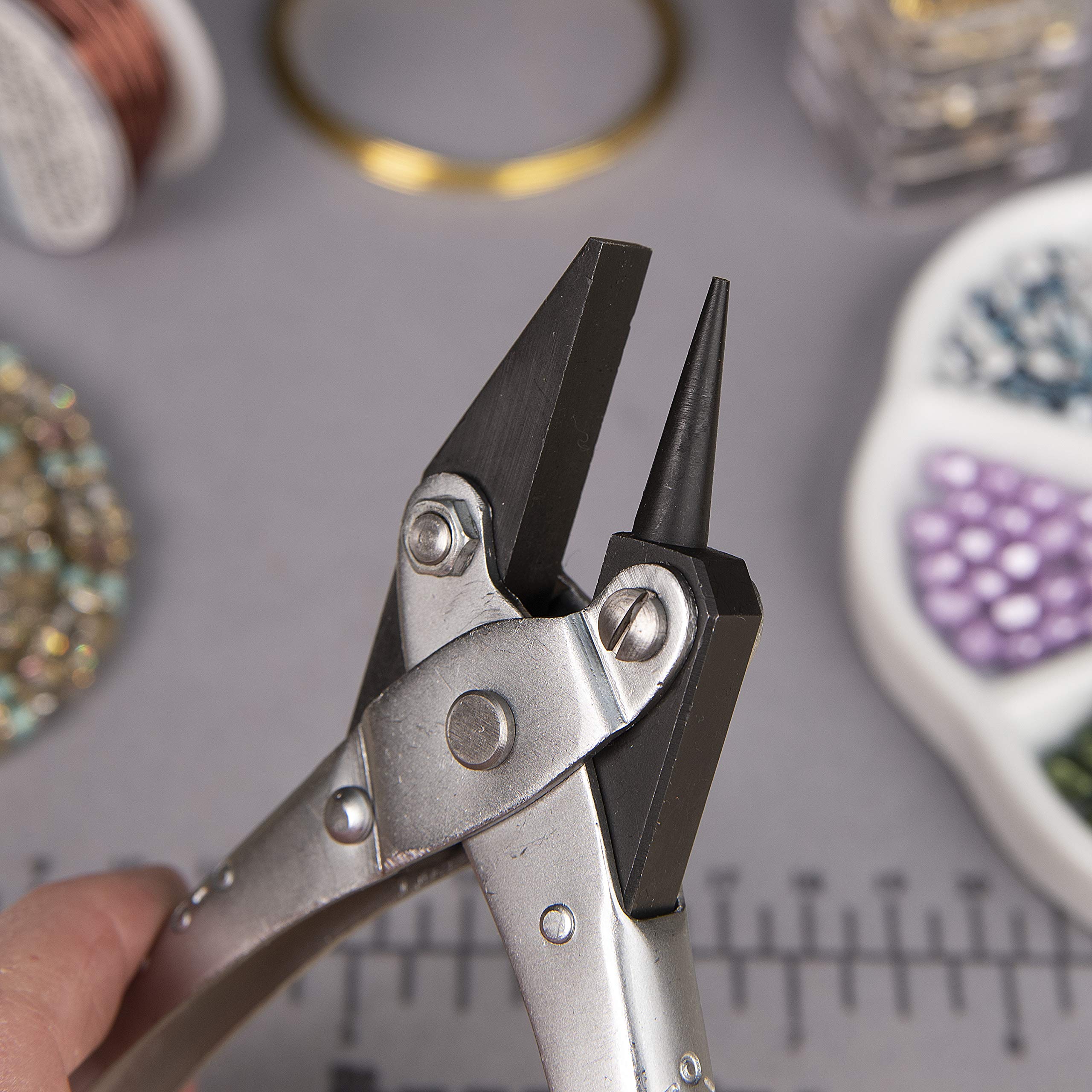 The Beadsmith Szczypce równoległe okrągłe/płaskie, 140 mm, stalowe narzędzie do produkcji biżuterii, ze sprężyną