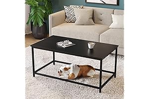 SAYGOER Black Coffee Table - Modern Minimalist Rectangular Center Table for Living Room