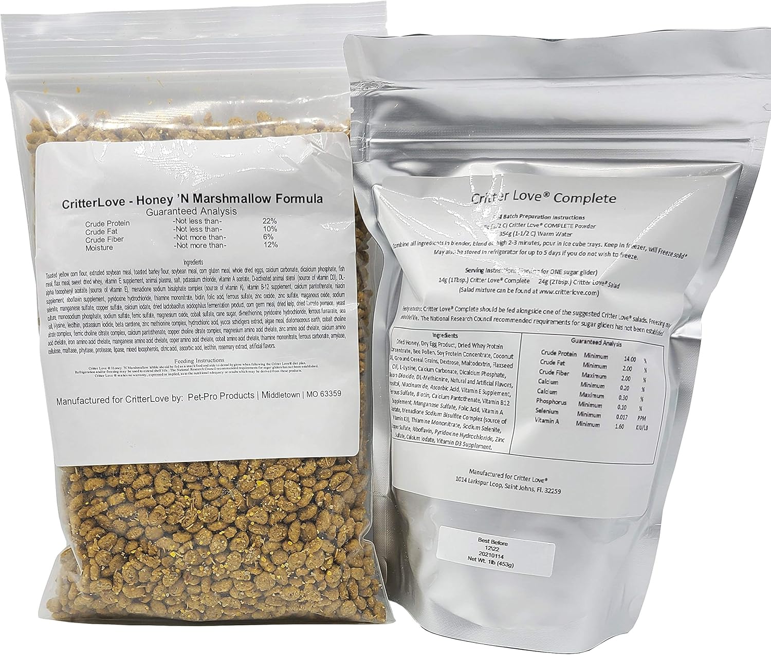 Complete & Honey 'N Marshmallow Kibble Sugar Glider Food - Combo Pack