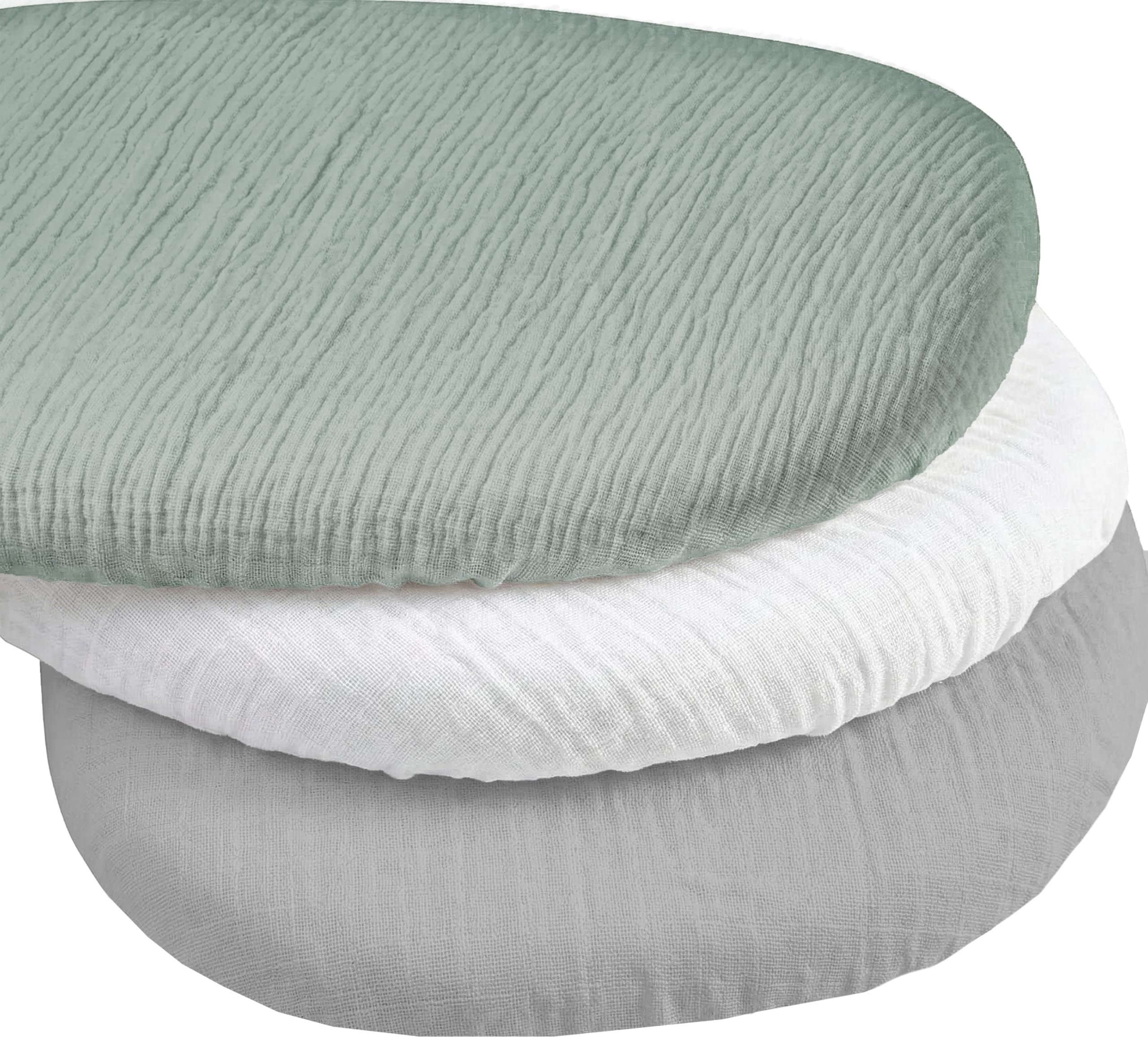Medi Partners Lenzuola Lettino Culla 86x40 Set 3 Lenzuolo Navicella Neonato Carrozzina con Angoli - 100% Cotone Mussole Passeggino Materasso Fitted Sheet Coprimaterasso (Oliva-Bianco-Grigio)