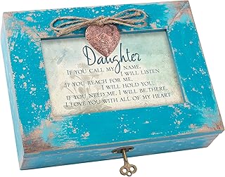 Cottage Garden Daughter Call Listen Need Me Be There Teal Distressed Jewelry Music Box Plays Wonderful World