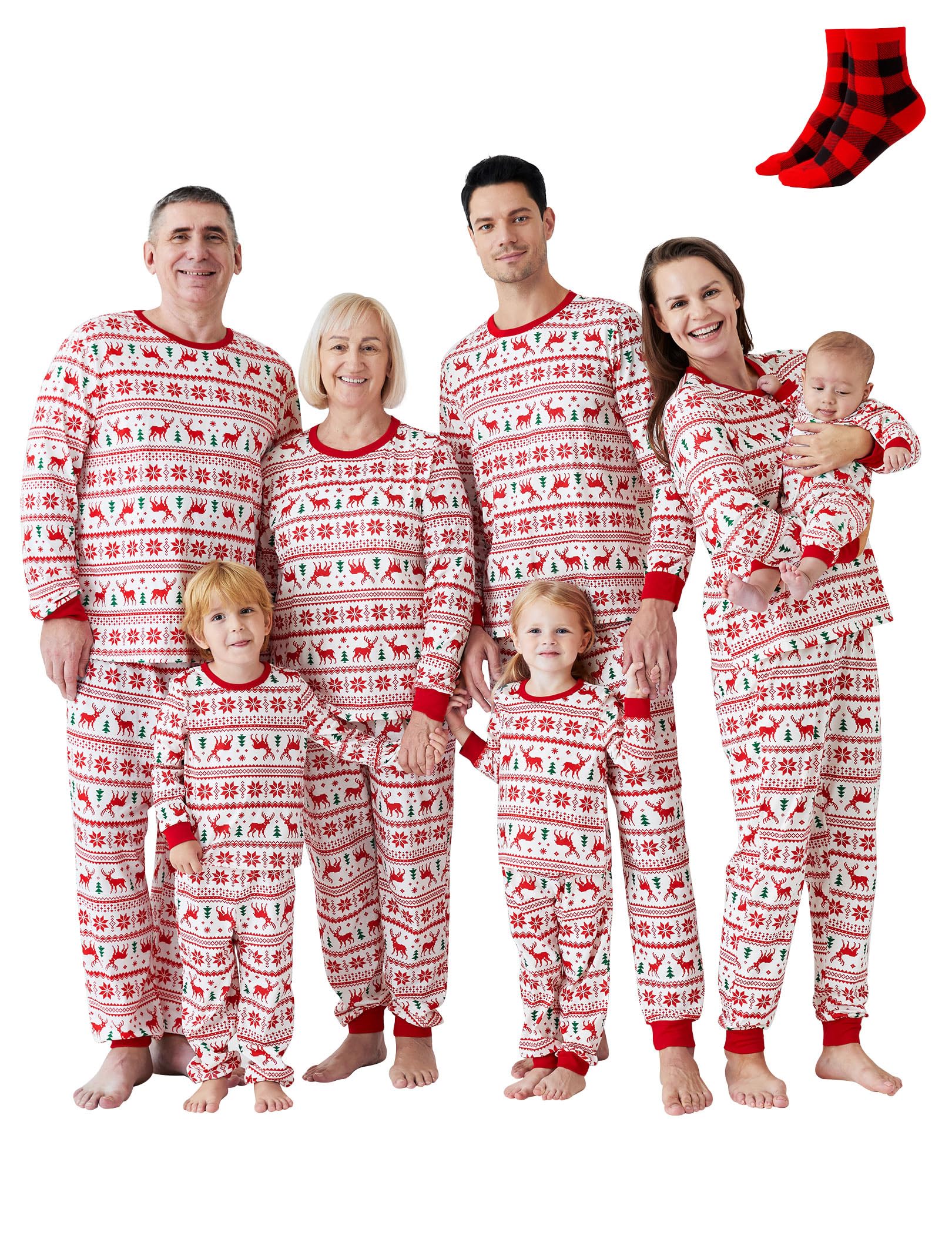 PATPAT Family Christmas Pjs Matching Sets Reindeer and Snowflake Patterned Sleepwear Xmas PJS Set for Couples and Kids