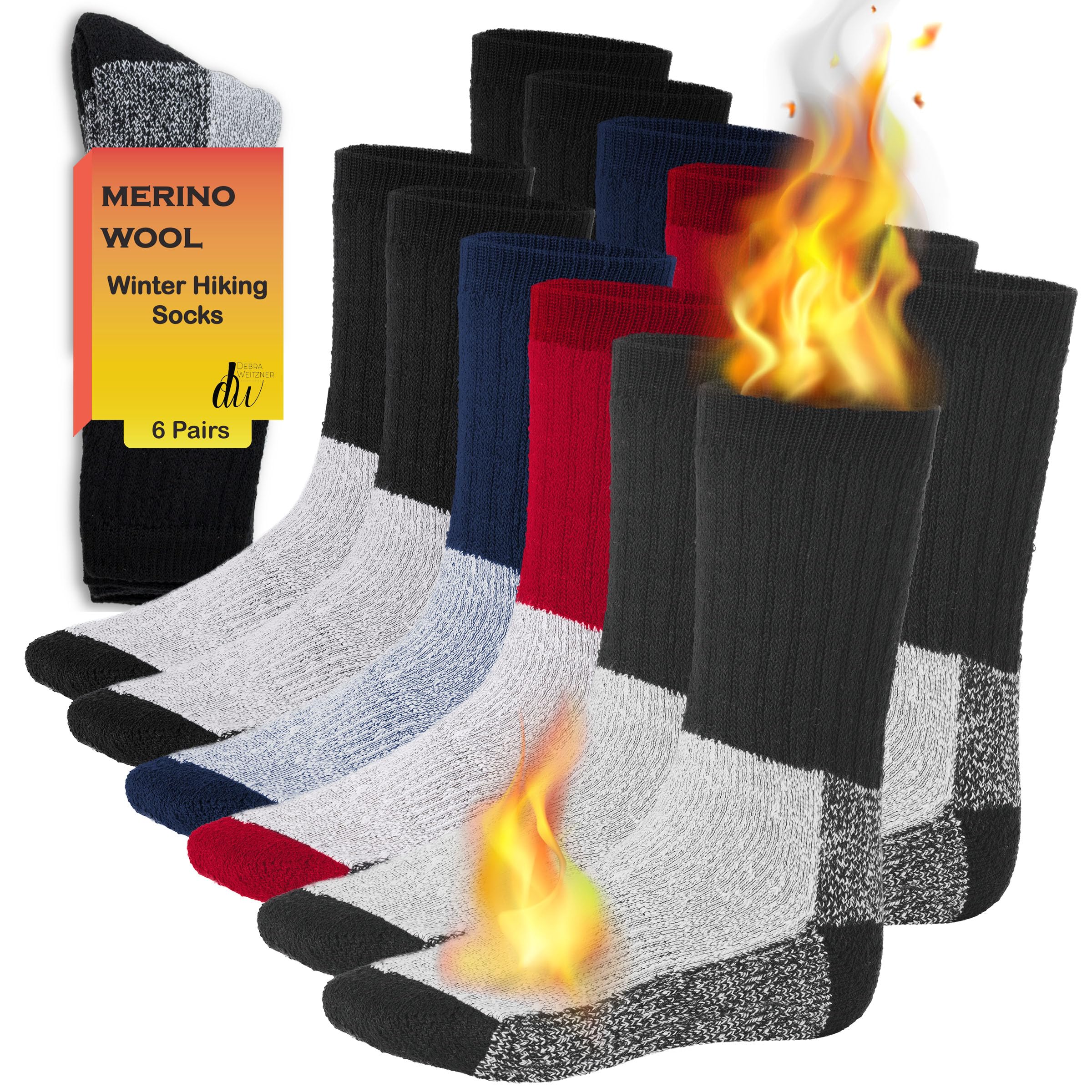 Merino Wool Thermal Socks Men and Women - Warm Hiking Socks Hunting Skiing Outdoor Winter Sports Crew Socks 6 Pairs