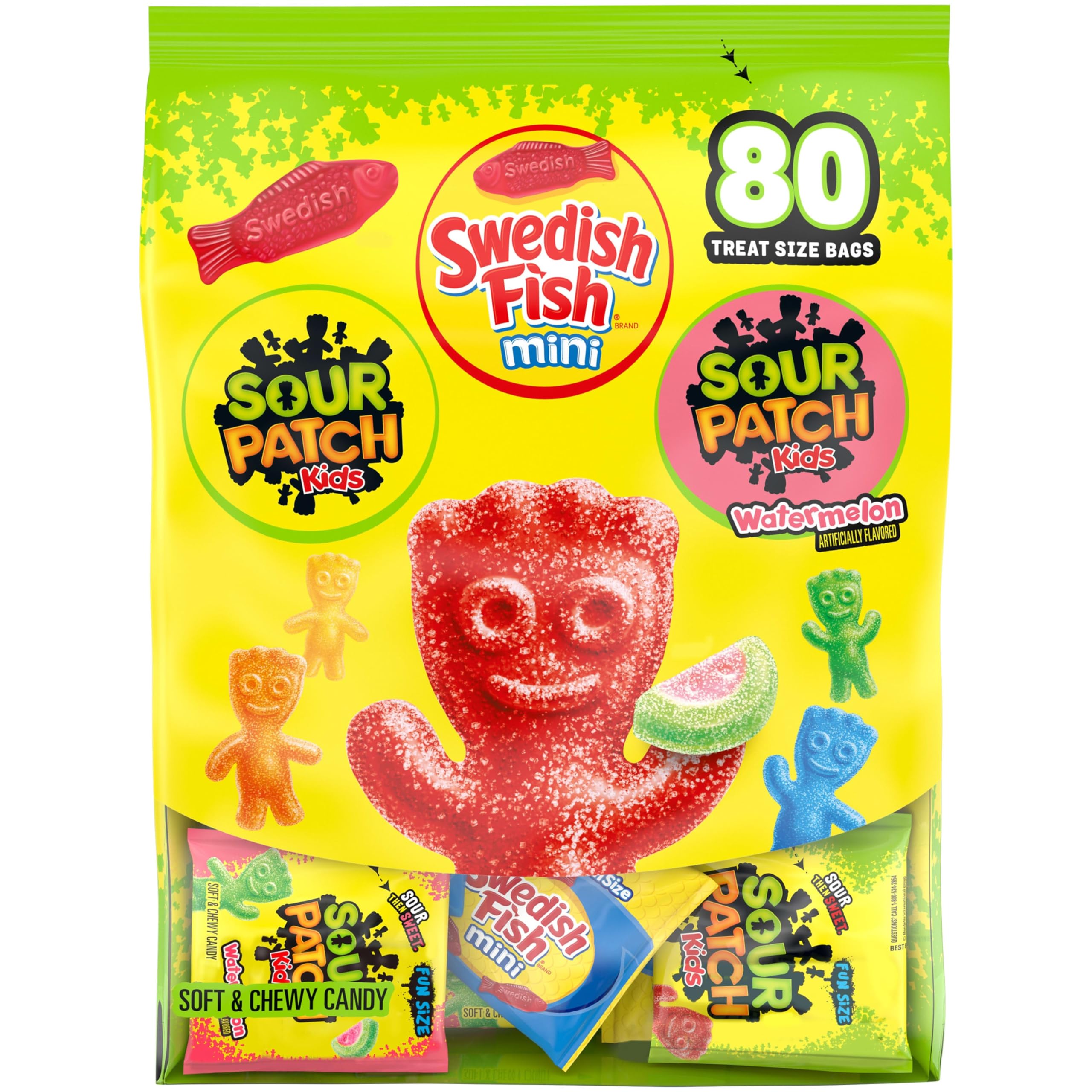 SOUR PATCH KIDS and SWEDISH FISH Mini Soft & Chewy Gummy Candy Variety Pack, Bulk Candy, 80 Treat-Size Snack Packs