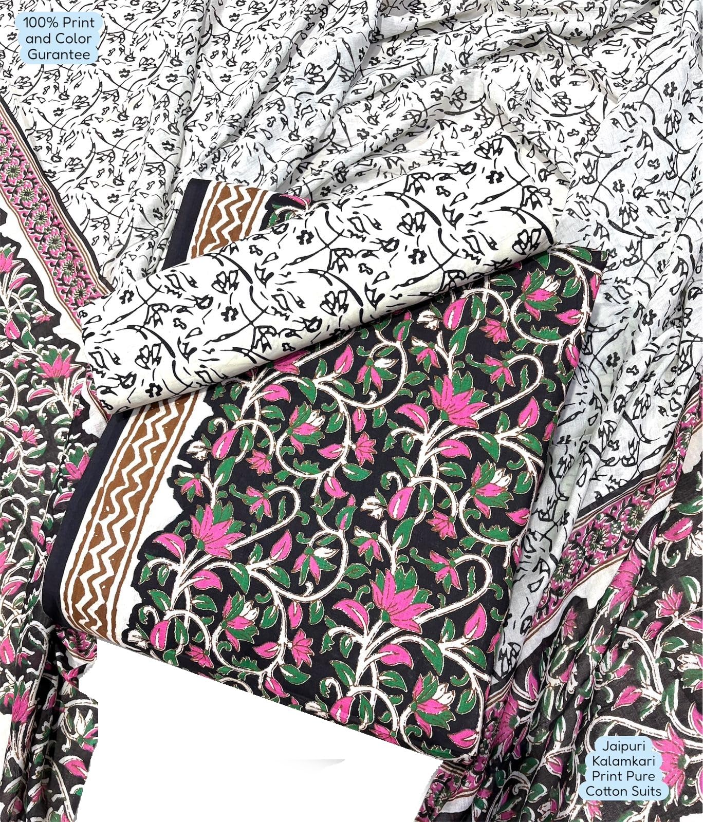 dravinam trends Unstitched Jaipuri Handmade Traditional Kalamkari Print Soft Cotton Dress Material with Cotton Dupatta-picture-13
