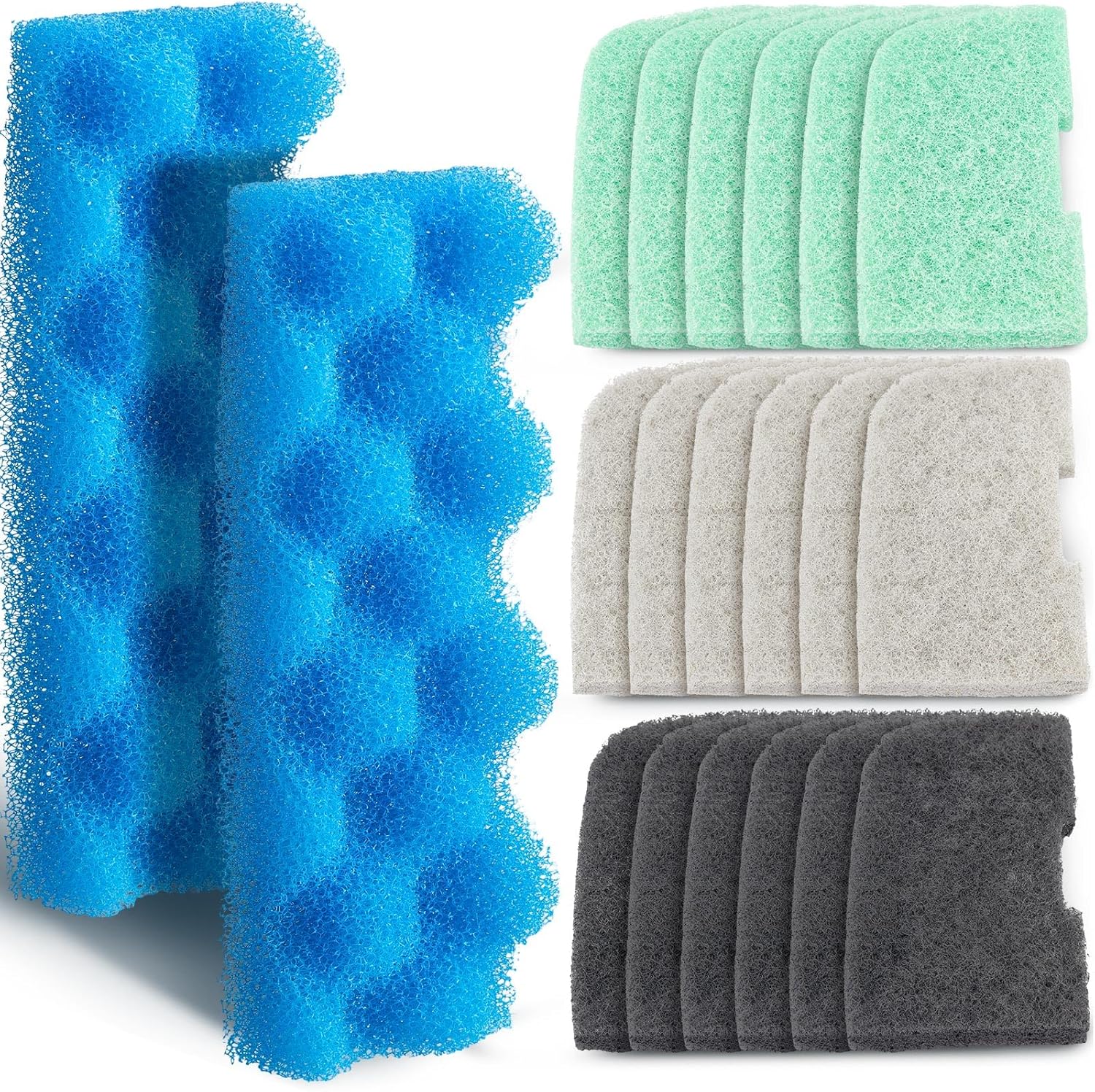 Threlaco 40 Pcs Replacement Filter Media Kit Compatible with Fluval 306/307, Aquarium Filters Set Including 4 Biological Foams, 36 Ammonia/Phosphate/Nitrite Remover