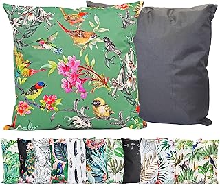 JACK Outdoor Motiv Kissen 45x45cm Lounge Dekokissen inkl. Füllung Wasserabweisend Sitzkissen Garten Stuhl, Farbe:Vögel Grün