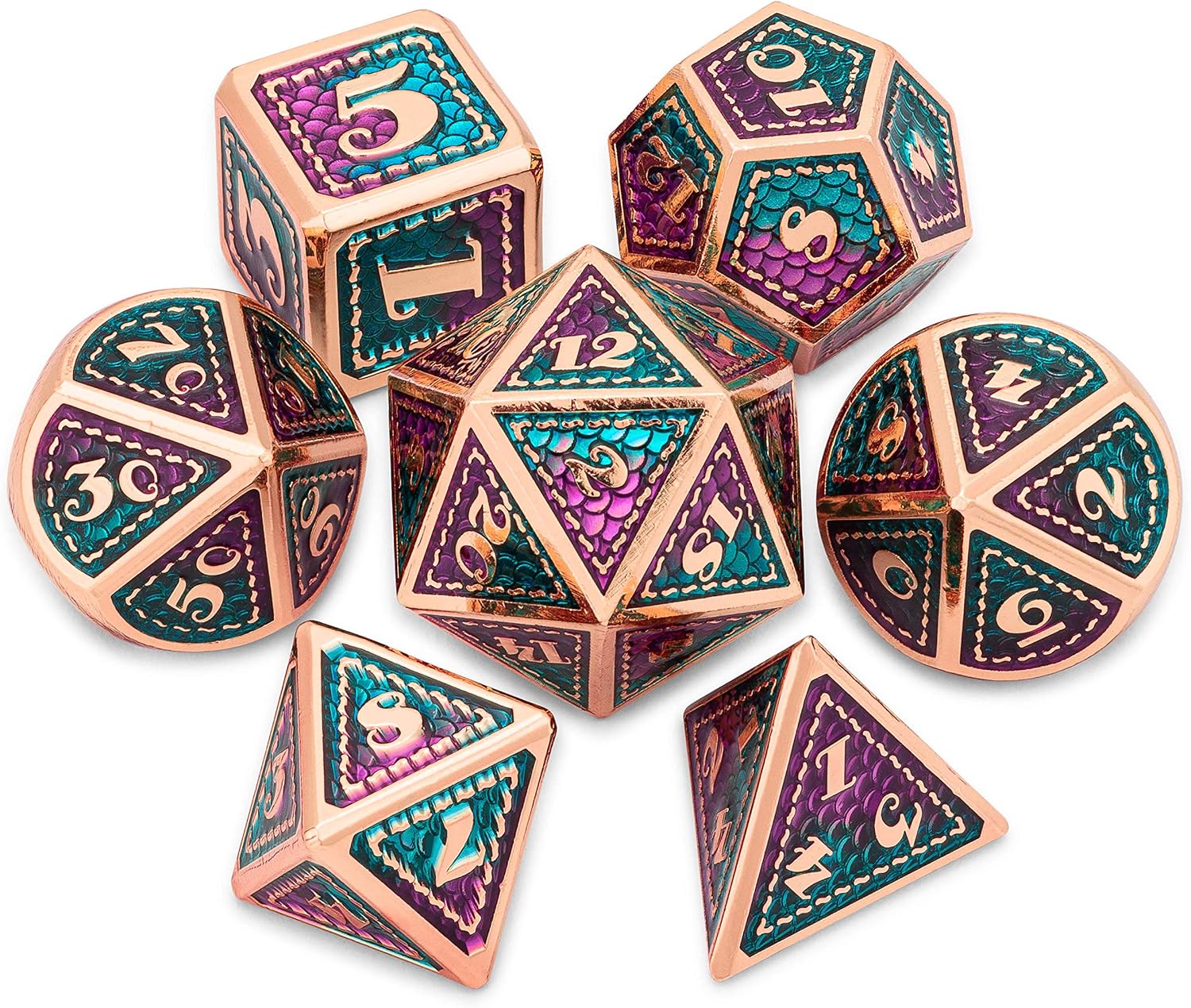 TitanShield DragonScale Series DND 7-Piece Metal Dice Set (Nebula Opal)