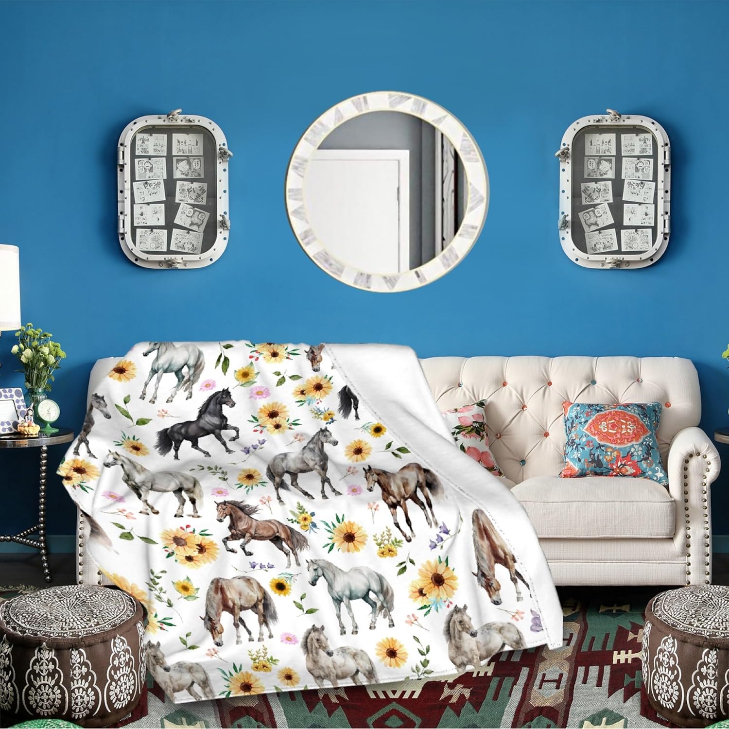 Horses Blanket - Soft Fleece Throw Blanket, Cozy Flannel, Air Conditioning, for Couch, Bed, Kids 50x40