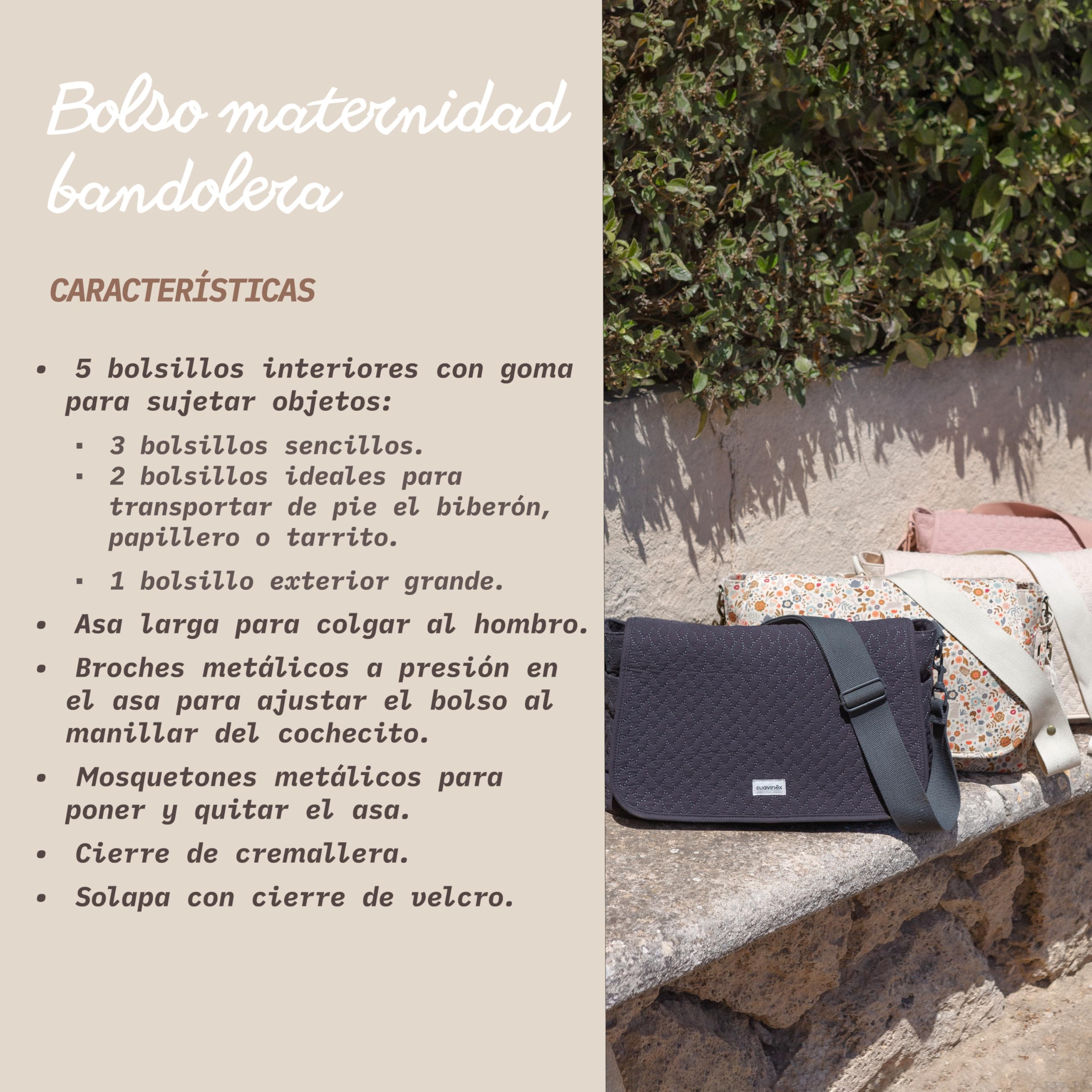Suavinex, Bolso Maternidad Bandolera, Bolso Carro Bebé de Gran Capacidad, Asas Ajustables al Carrito, Solapa y Cierre de Cremallera, Impermeable, con Bolsillos Interiores
