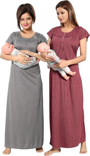 Fabme Cotton Blend Women Maxi Night Gown
