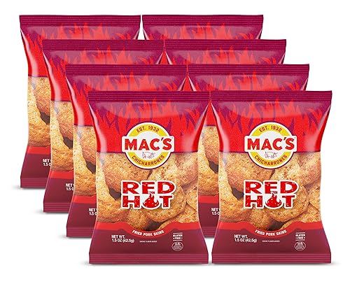 Mac's Pieles de cerdo rojo caliente, 5 onzas (paquete de 8)