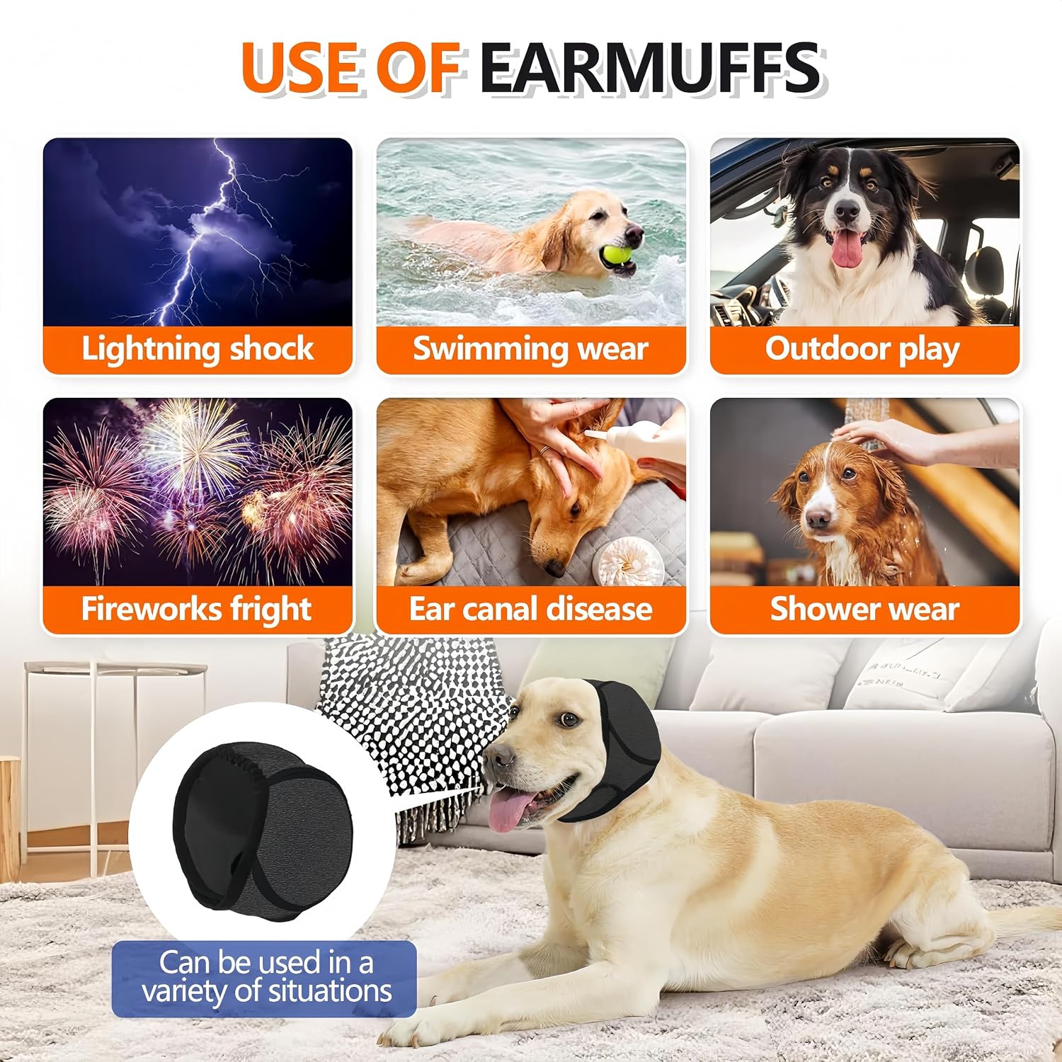 No-Flap Ear Wraps Dogs, Ear Muffs Bath Grooming, Soft Stretch Pet Ear Covers Drying Noise Comfort