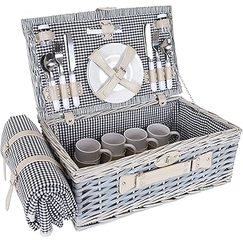 ZORMY Picknickkorb aus Weidenholz für 4 Personen mit isolierter