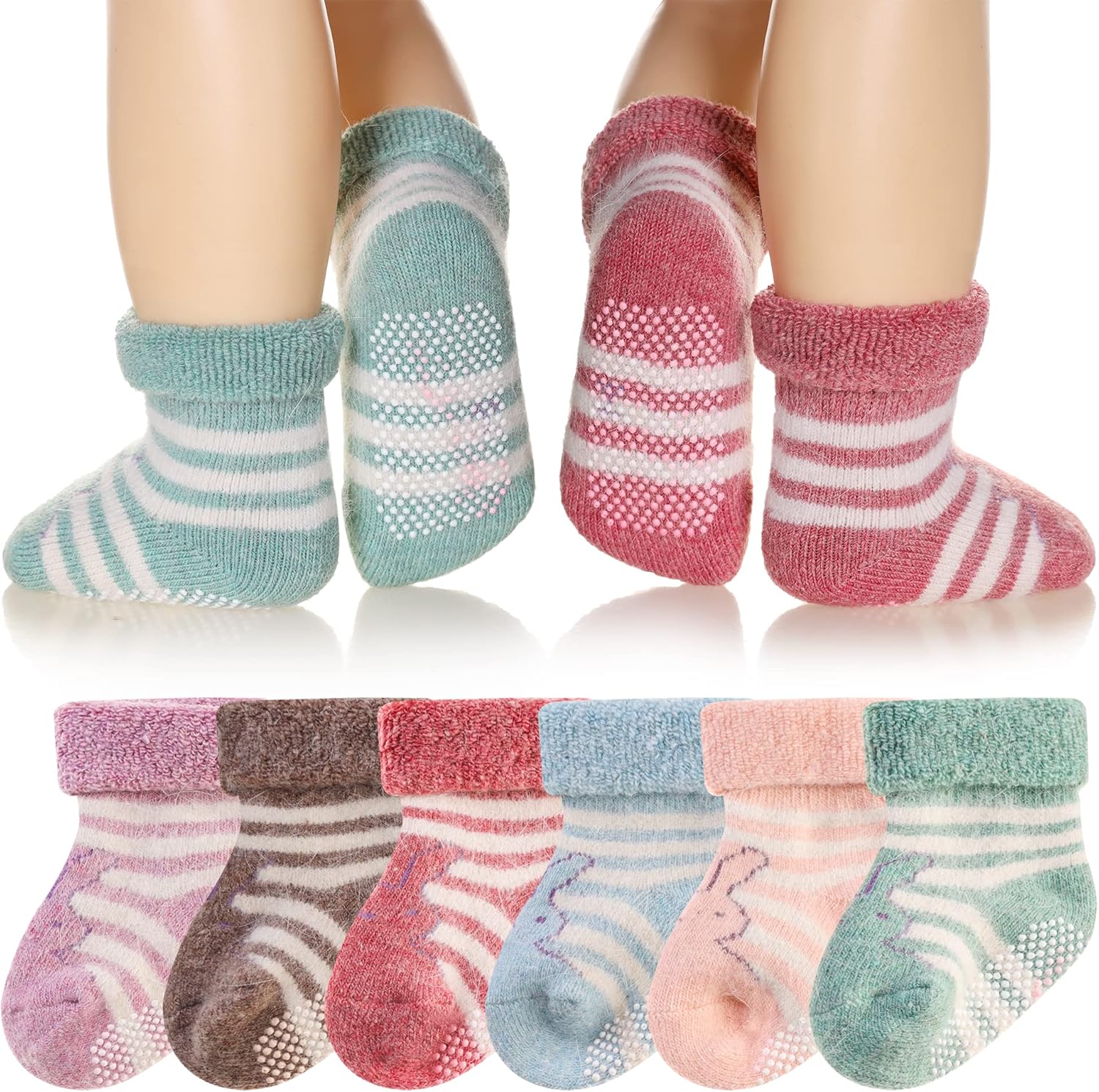 Eyean Baby Wool Grip Sock Soft Winter Warm Thick Non Slip Toddler Boy Girls Crew Socks For Children 6 Pairs