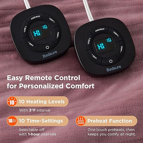 Vista 150 de Bedsure - Manta eléctrica tamaño matrimonial; térmica, de franela suave, calentamiento rápido, 10 ajustes de tiempo y 6 ajustes de calor; regalo 01