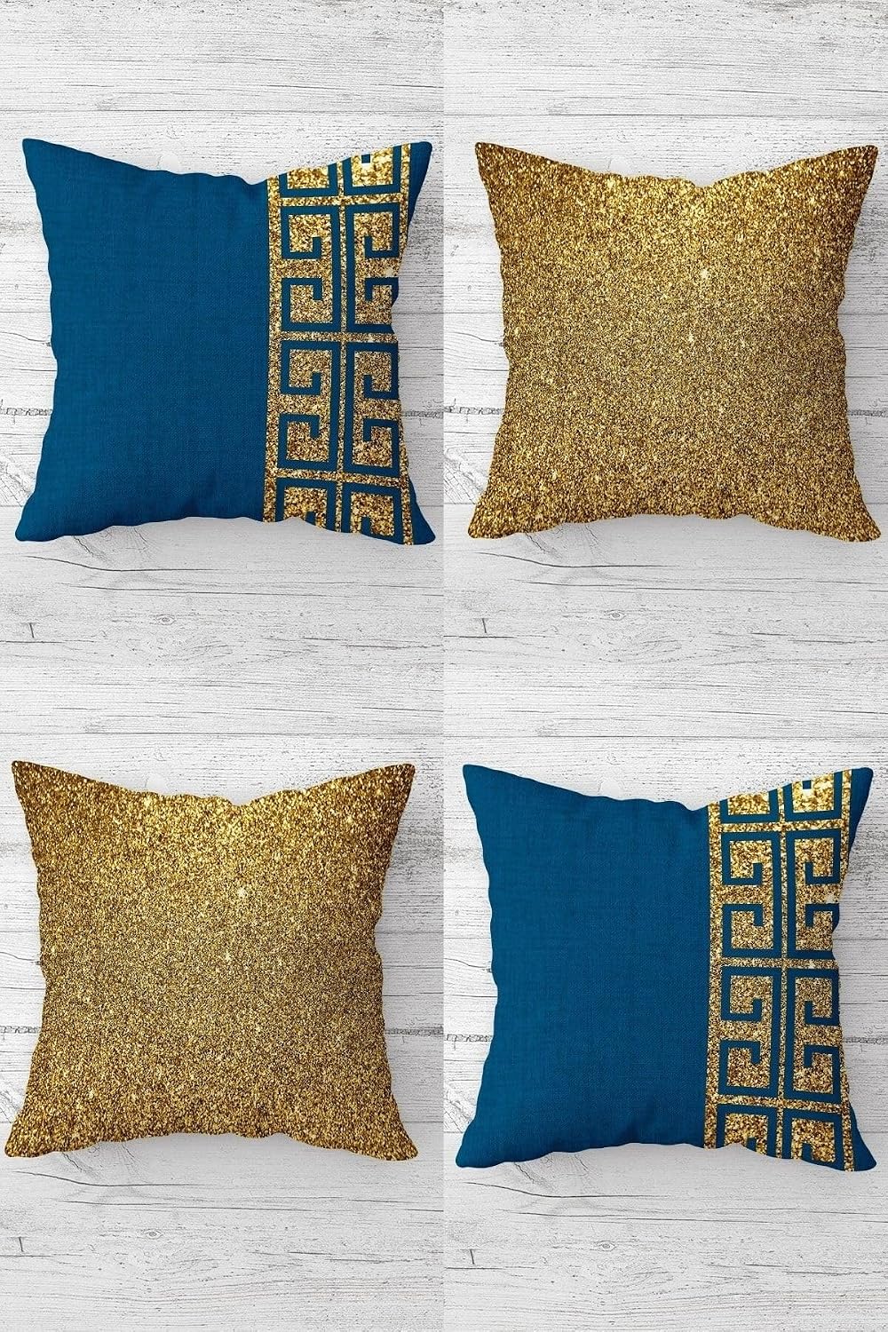 Pelangi Gold Payetli Düz Kombin Gizli Fermuarlı Kırlent Kılıfı Koltuk Yastık Kılıfı Takım(4adet), Gold-Parlement Mavi 45 x 45