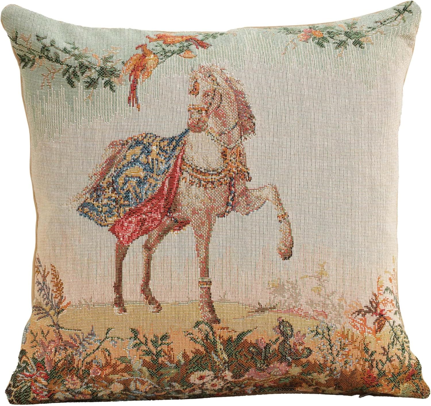 Charlotte Home Furnishings Decorative Tapestry Pillow Cover 14x14 in, Cheval Small Throw Pillow Cover, French Country Square Cushion Cases for Living Room Home Decor, Soft Cotton Jacquard Woven