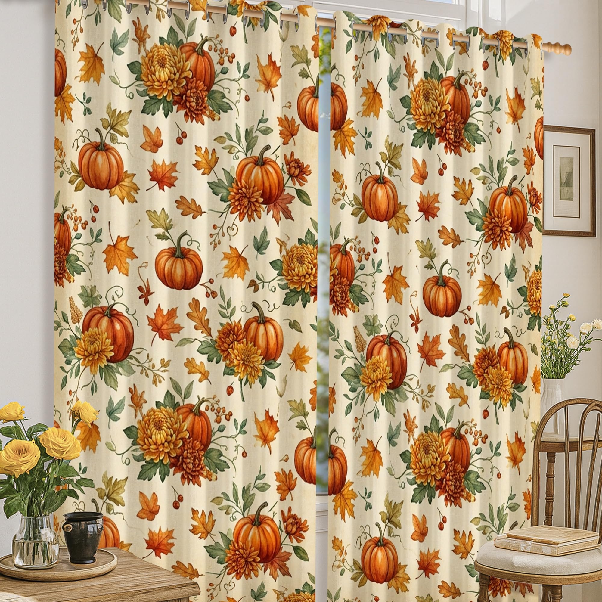 Rideaux occultants citrouilles orange automne 132x183 cm