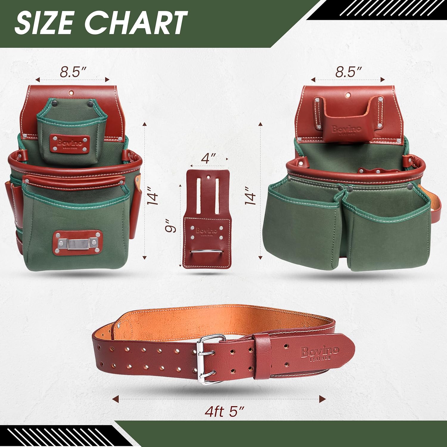 Nylon and Leather Tool Belt | 21-Pockets, Heavy-Duty Framers Belt | Tool Pouches & Hammer Holder | Full-Grain Leather | Work Belt for Carpenters | Roofers | Drywall | Electricians