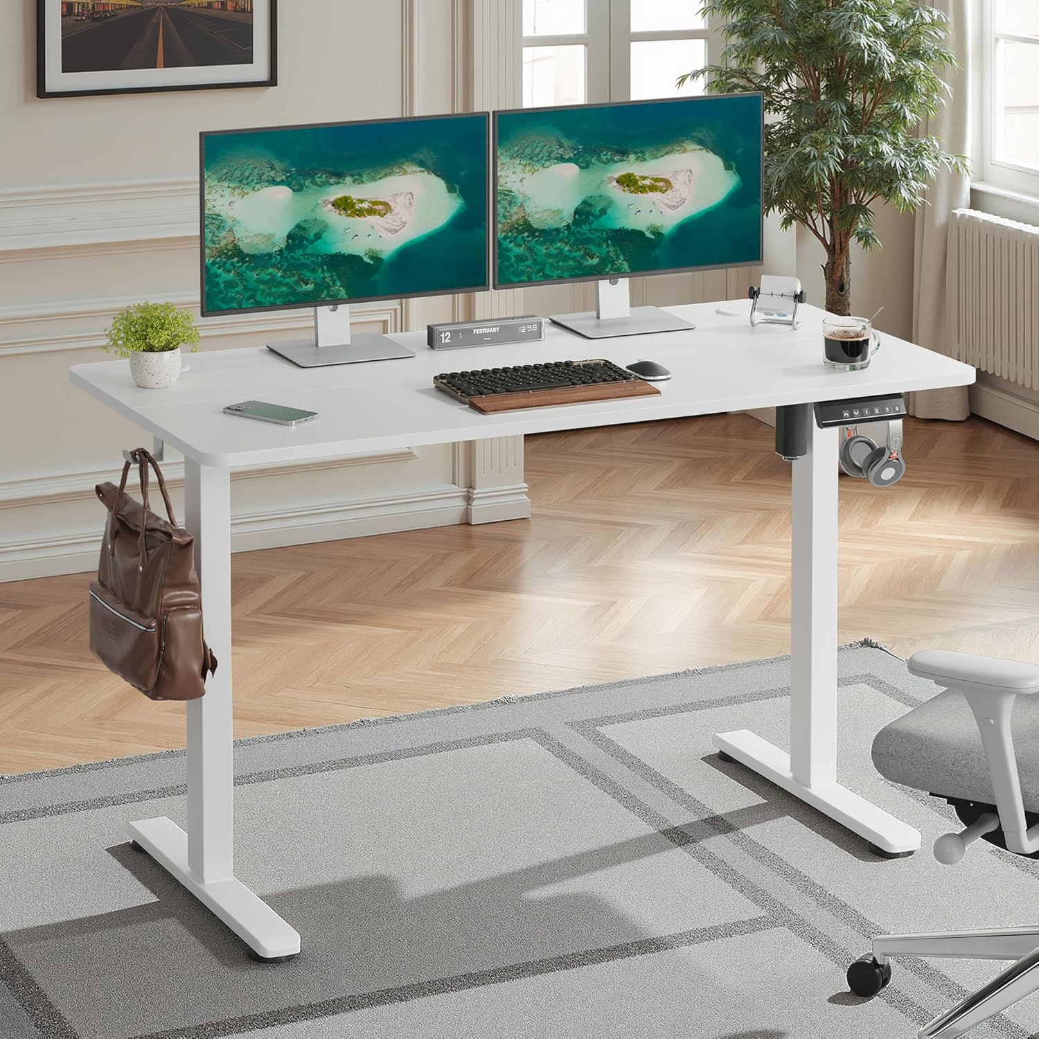 Casaphoria 48 x 24 inches Electric Standing Desk, Sit to Stand Desk with Memory Height Adjustment, Home Office Computer Desk for Writing and Games, White
