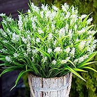 Vista 10 de Flores artificiales para decoración de exteriores, 20 paquetes de hierba falsa de color lavanda, mono, plantas sintéticas de plástico resistentes a