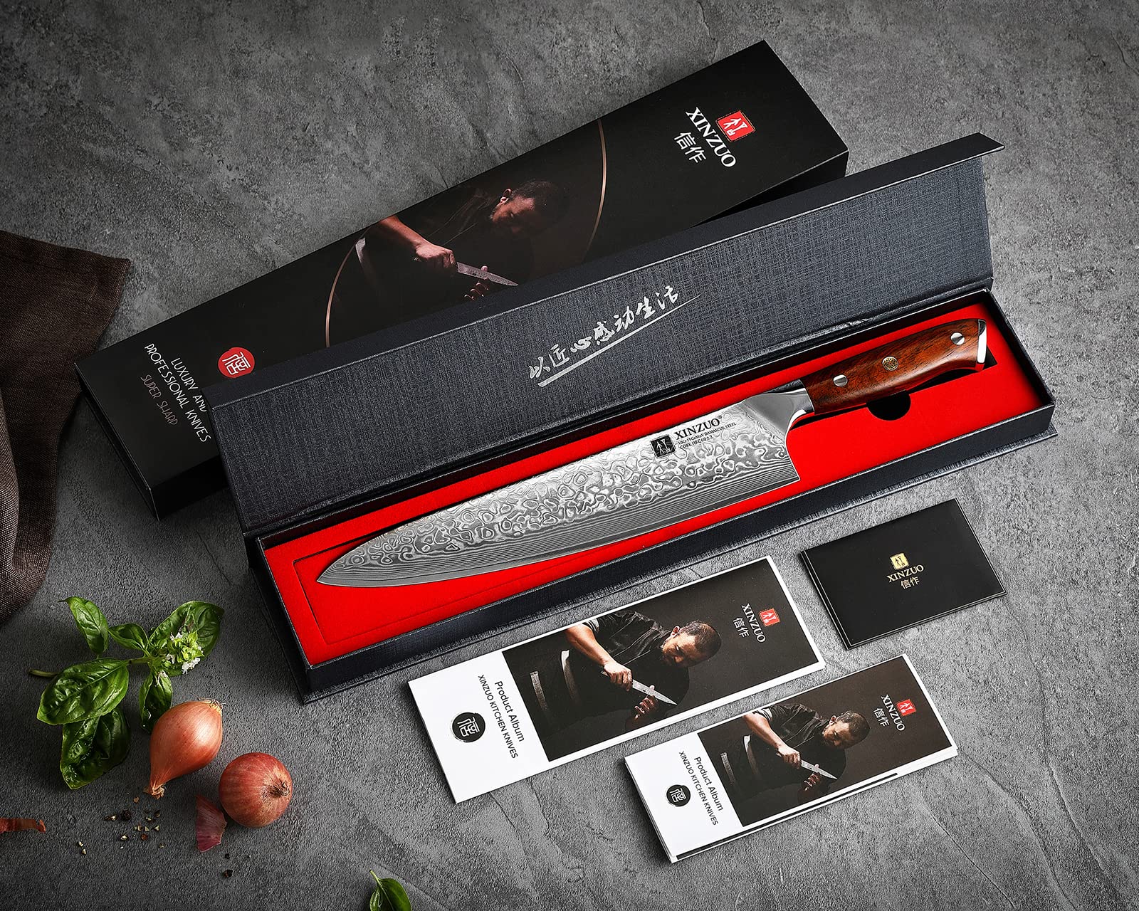 XINZUO 10 Inch Damascus Chef Knife Kitchen Knife Sharp Gyuto Knife Stainless Steel Fashion Professional Chef's Knife with Rosewood Handle — Amazon image 9
