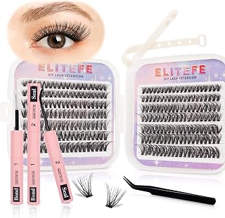 Lash Extension Kit DIY Lash Clusters Kit Eyelash Extensions Individual Lashes Extensions with (Lash Bond,Seal,Tweezers,280Pcs,40D, 0.07D 9-16mm)