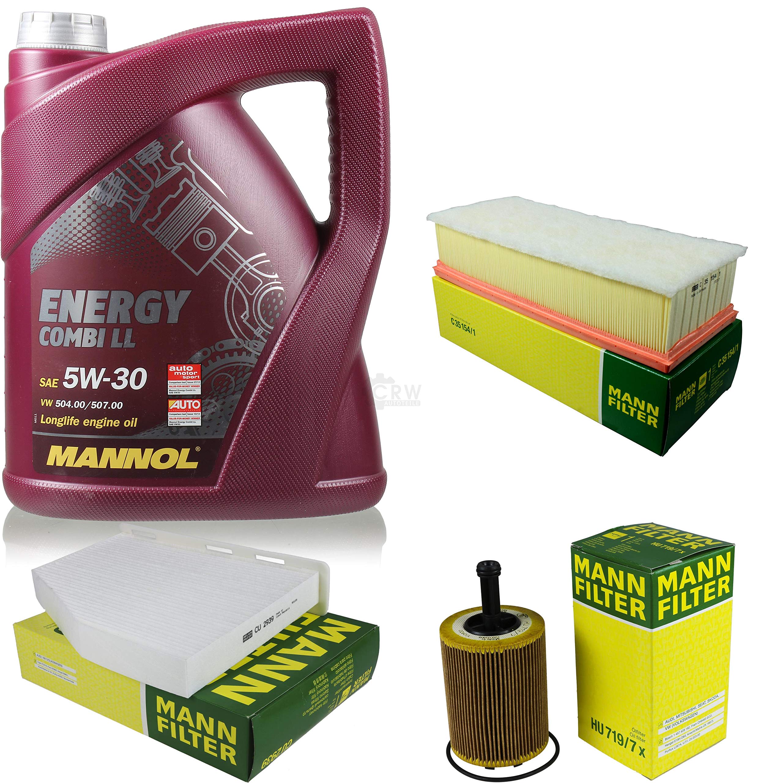 QR-PARTS MANNOL 69108169 Kit de filtres 5 litres d'huile moteur Energy Combi LL 5W-30 API SN/CF MANN-FILTER Filtre à air Filtre d'habitacle Filtre à huile