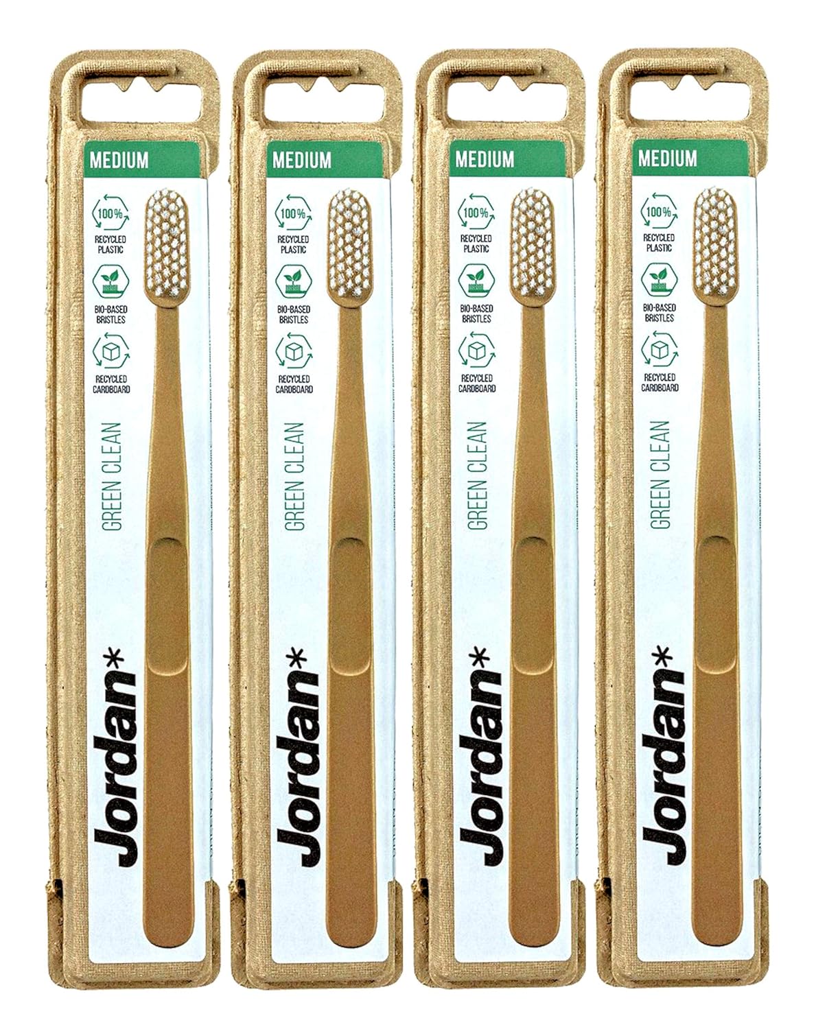 JORDN Jordan Green Clean Medium Toothbrush - Pack of 4 - Environmentally Friendly