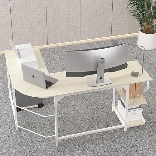 Miniatura 4 de Weehom Escritorio reversible en forma de L con estantes, escritorio de esquina grande para computadora, escritorio de juegos para oficina en casa,