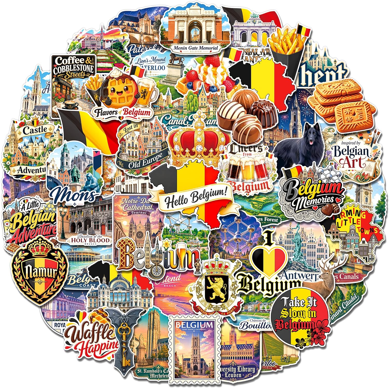 200 PCS Belgium Stickers, Travel Souvenir Decals