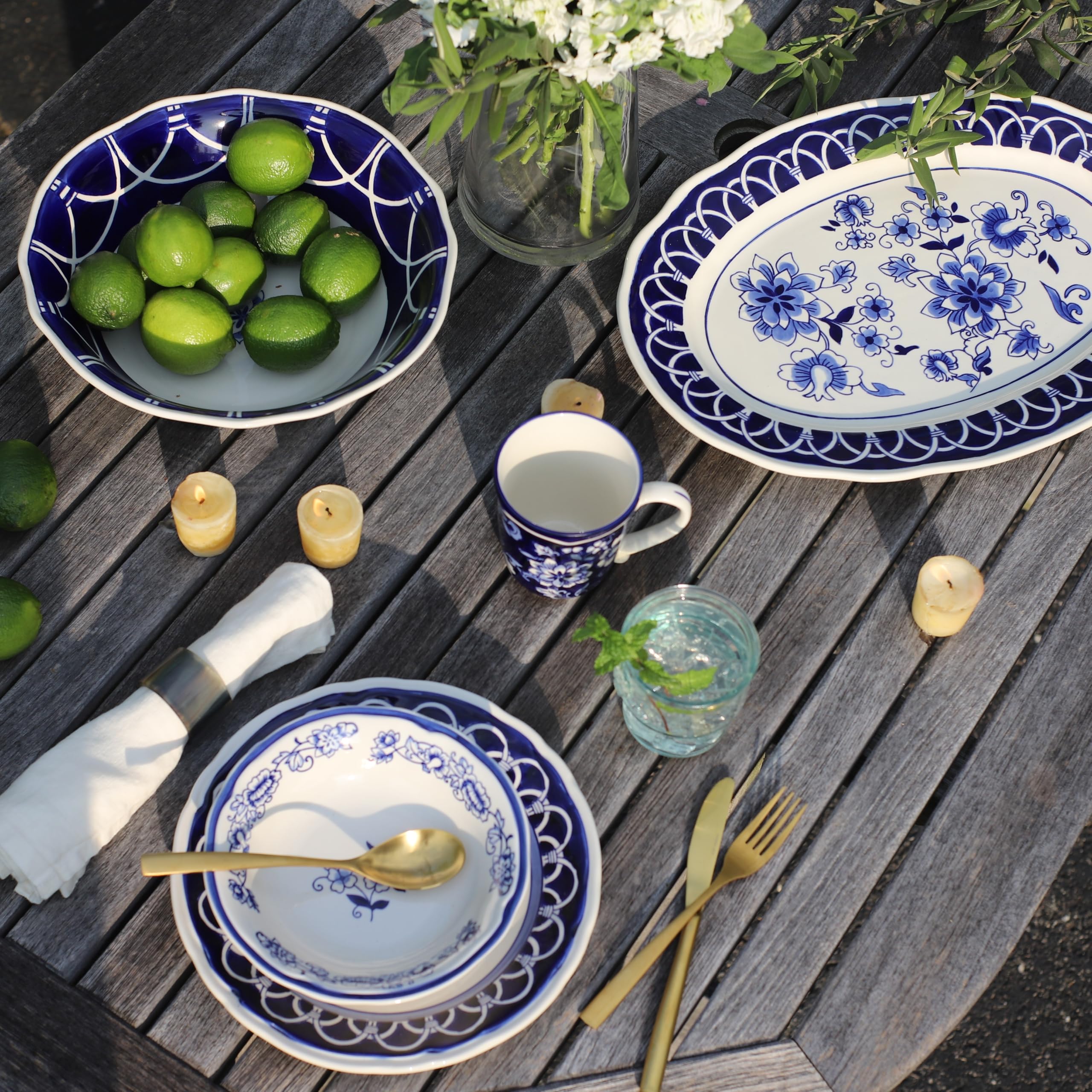 Euro Ceramica Blue Garden Gres - Piatto ovale grande, 45 cm, blu e bianco (BGN-86-5311)