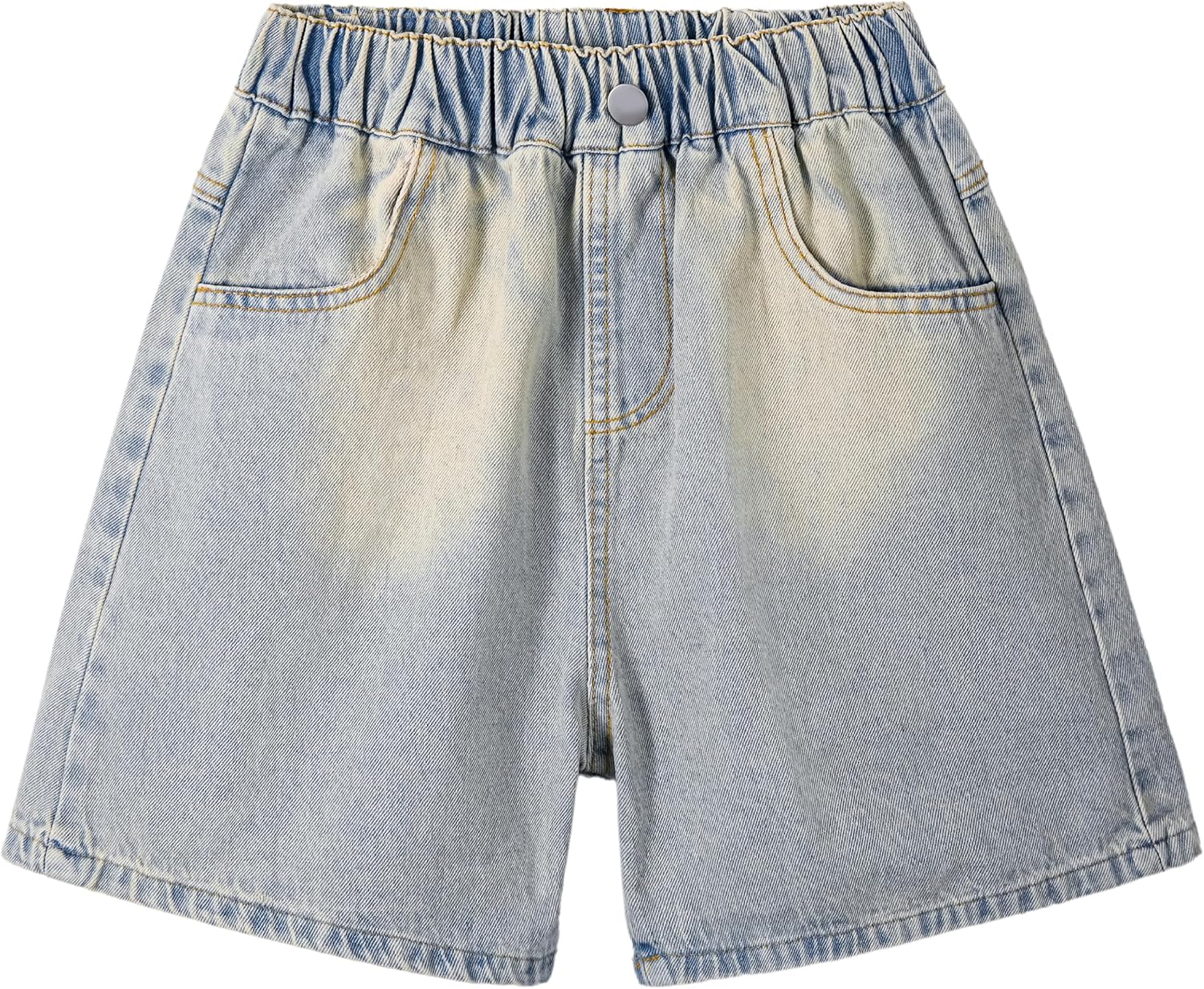 Rolanko Girls Jean Shorts Wide Leg Baggy Denim Shorts Elastic Waist Kids Shorty Summer Short with Pocket 6-14 Years