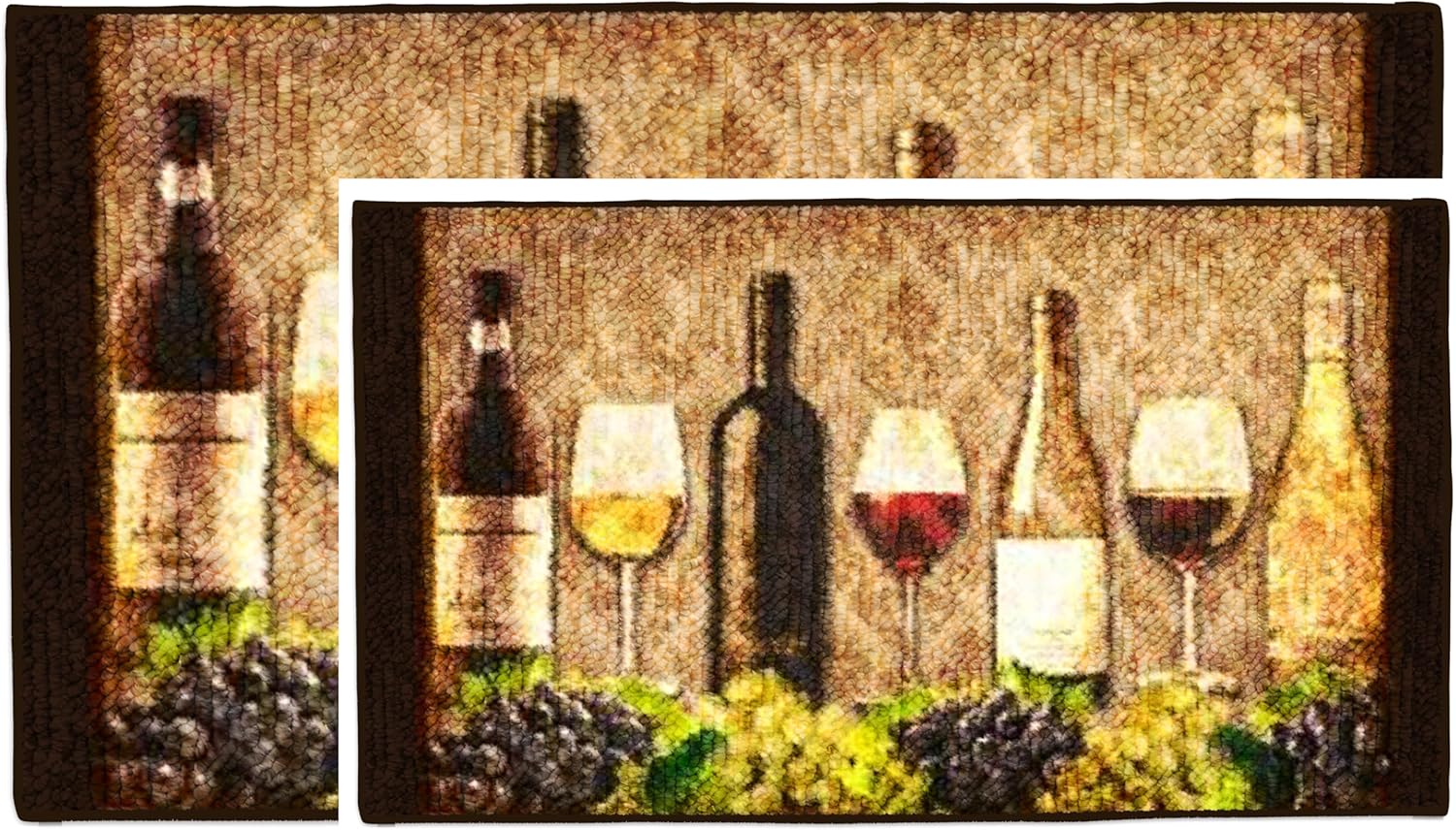 Kashi Home Kitchen Rug, Printed Area Rug, Durable Floor, Door Mat, Farmhouse Non-Slip Carpet Latex Backing Beautiful Design Borgogna 2pc Set (18X30 Rectangle & 20X40)