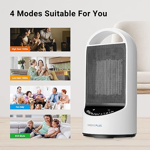 Miniatura 6 de INKBIRDPLUS Calentadores eléctricos de 1500 W para uso en interiores con temporizador remoto y 3 modos, protección contra sobrecalentamiento y