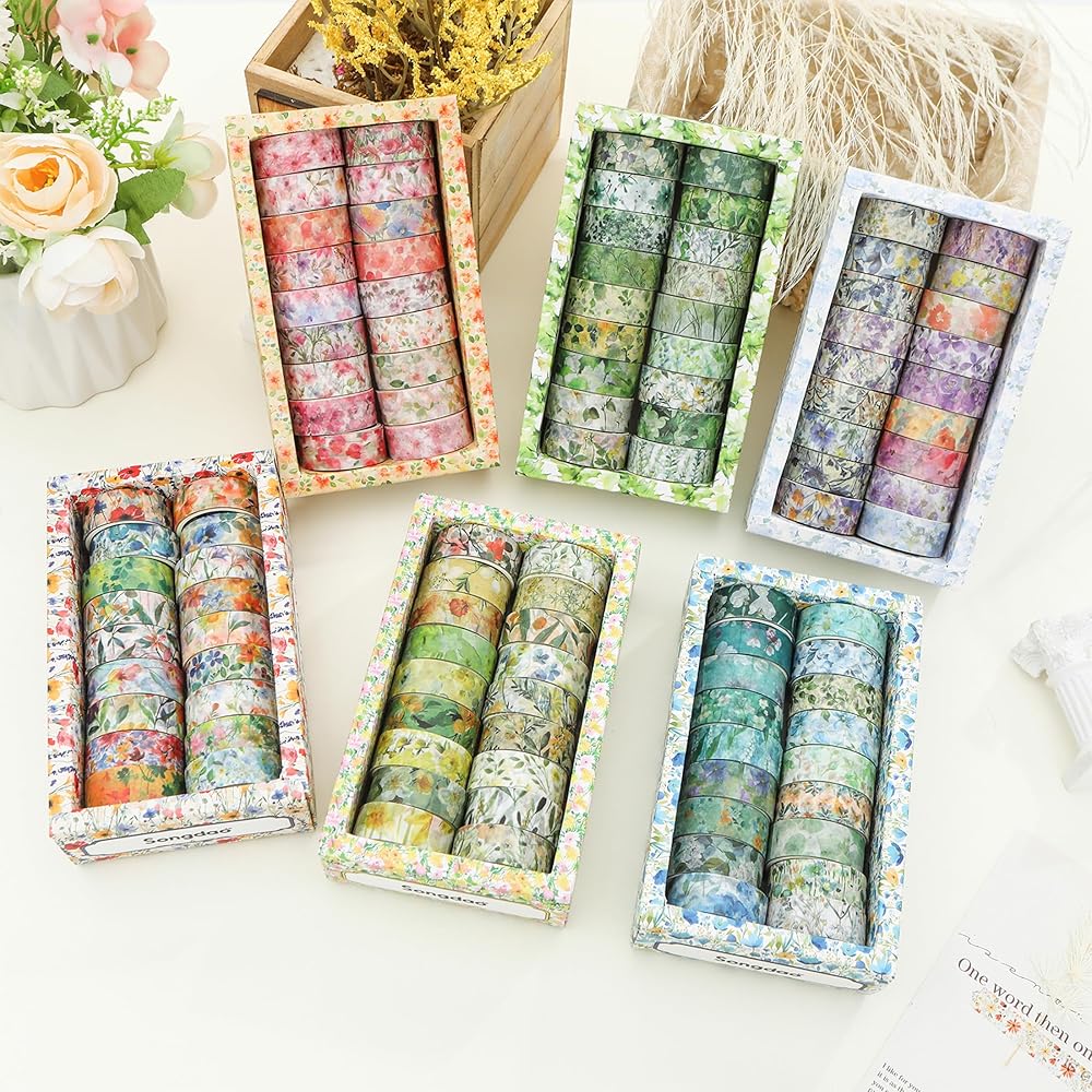 18 Rolls Blossom Washi Tape Set Floral Arts Adhesive Tapes Flowers Garden Decorative Masking Tape Set for Craft, Kids, Scrapbook, DIY, Gift Wrapping (Pastel Charm) view 7