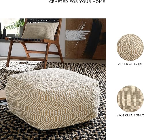 Miniatura 5 de Signature Design by Ashley Adamont - Puf geométrico tejido a mano, color beige y blanco