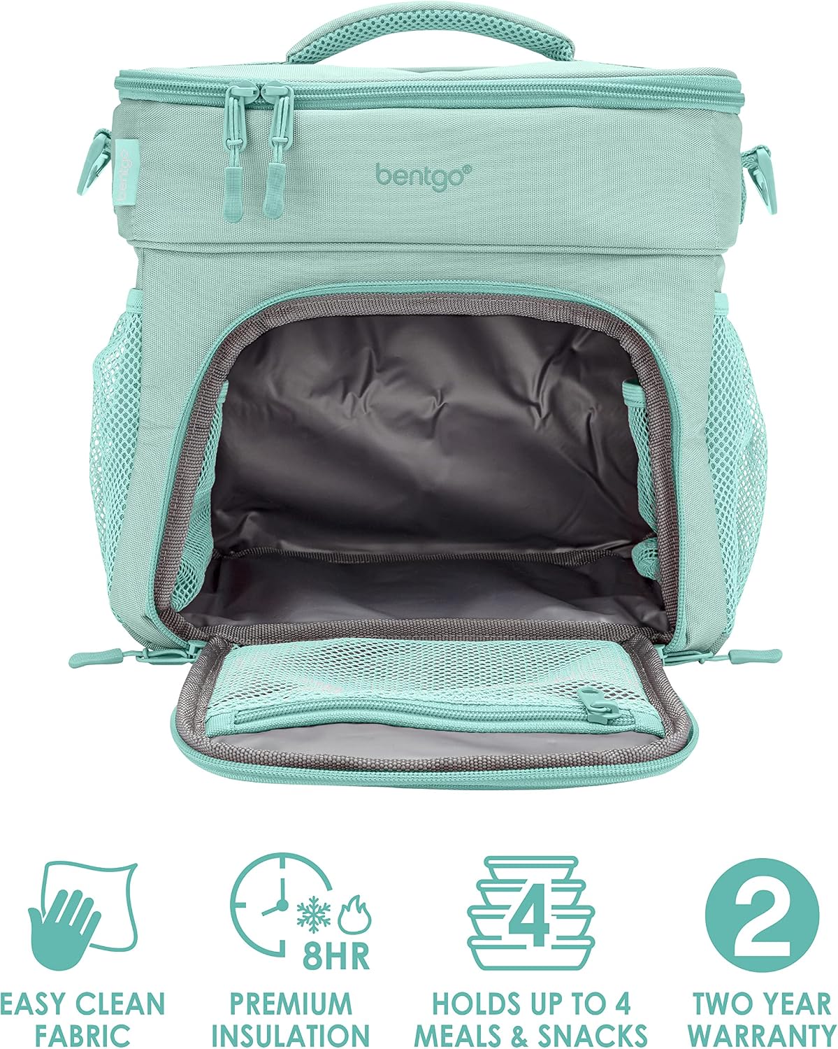 Bentgo® Prep Deluxe Multimeal Bag - Premium Insulation with Water-Resistant Exterior & Interior, Holds 5 Meals, Keeps Meals Warm or Cool for up to 8 Hrs - Great for All Day Meal Prep (Coastal Aqua)