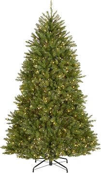 National Tree Company Prelite Artificial Full Christmas Tree Green Dunghill Fir White Light with Stand, 7.5 ft