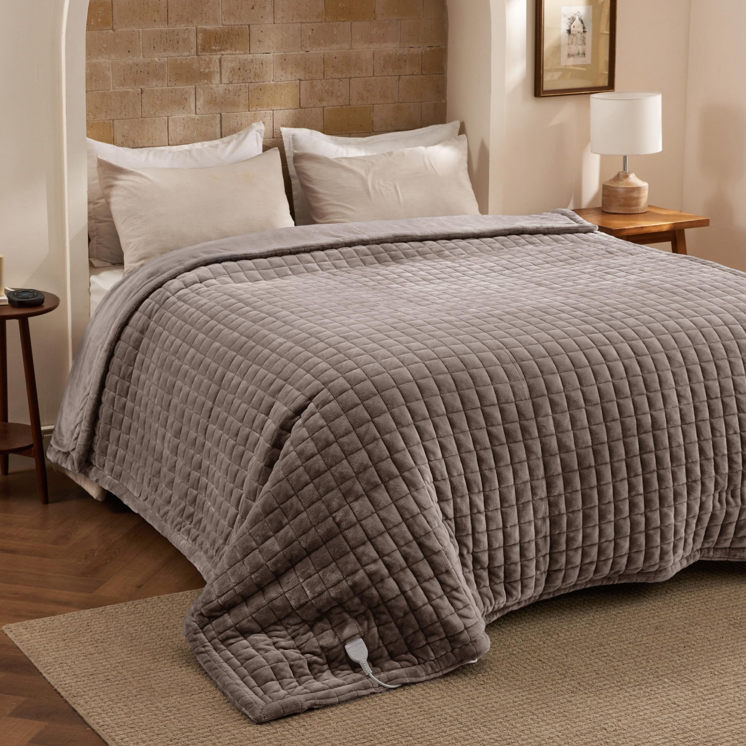 Bedsure Luxury Quilted Heated Blanket Full, Thick Electric Blanket, Taupe