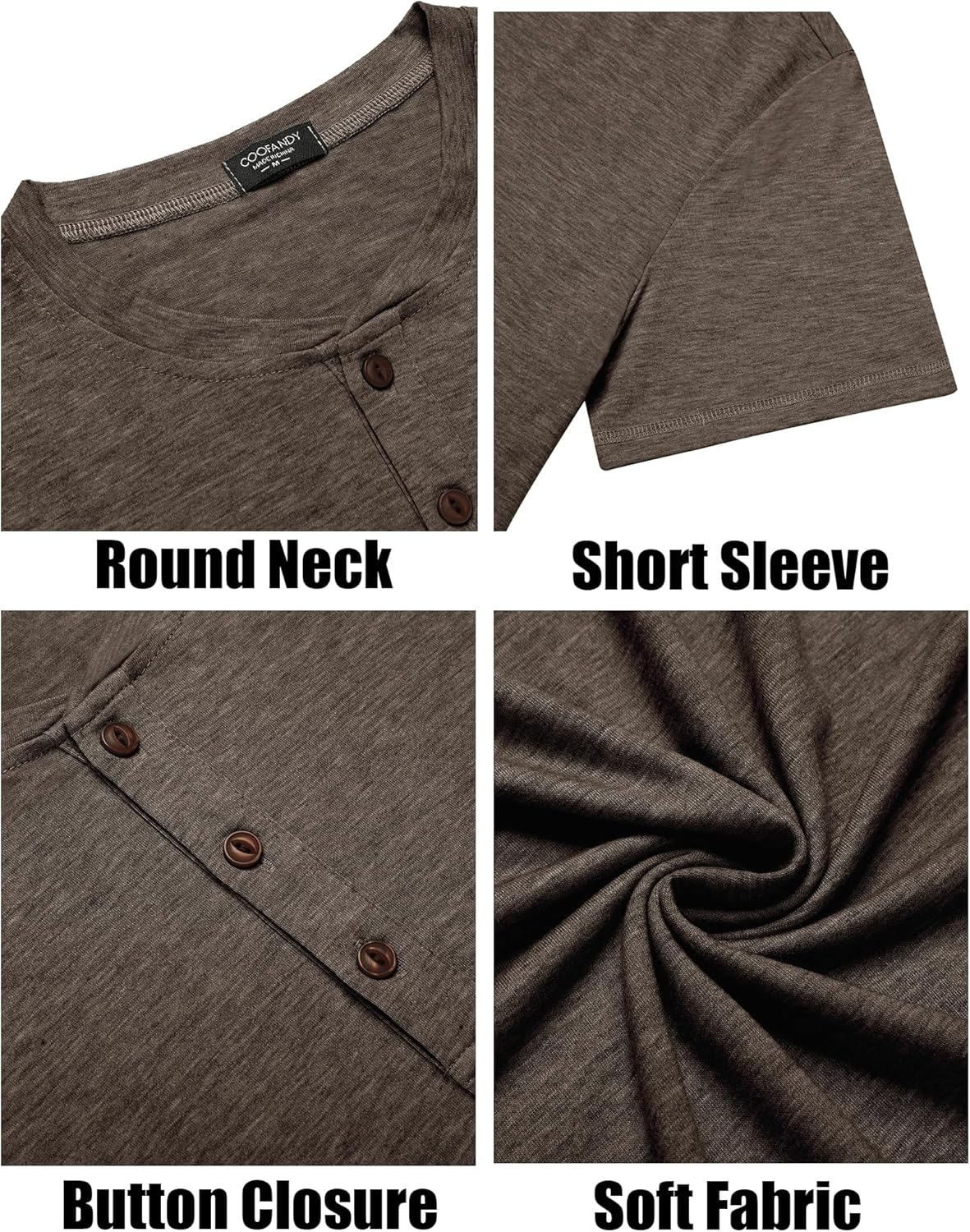 COOFANDY Men's Henley Shirts Short Sleeve Casual Basic Tee Summer Button Henley Soild T Shirts - Image 6