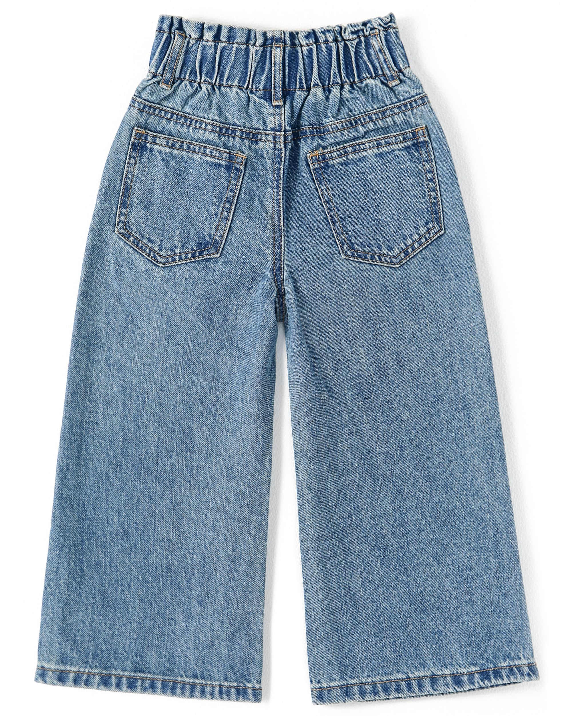 KIDSCOOL SPACE Jeans per Bambina, Vita Elastica con Tasche Oblique e Pantaloni in Denim a Gamba Ampia