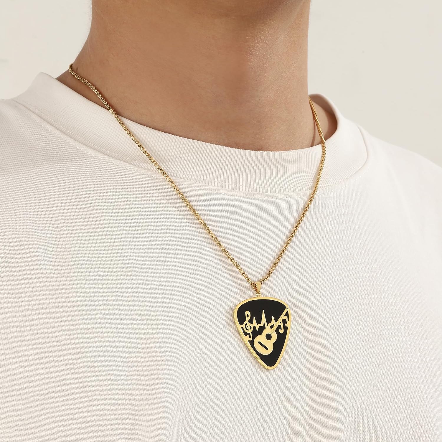 beautlace Guitar Pick Necklace Silver/18K Gold/Black Gun Plated Guitar with Music Note Pendant Jewelry for Music Lover Men and Women KP0157 - Image 2